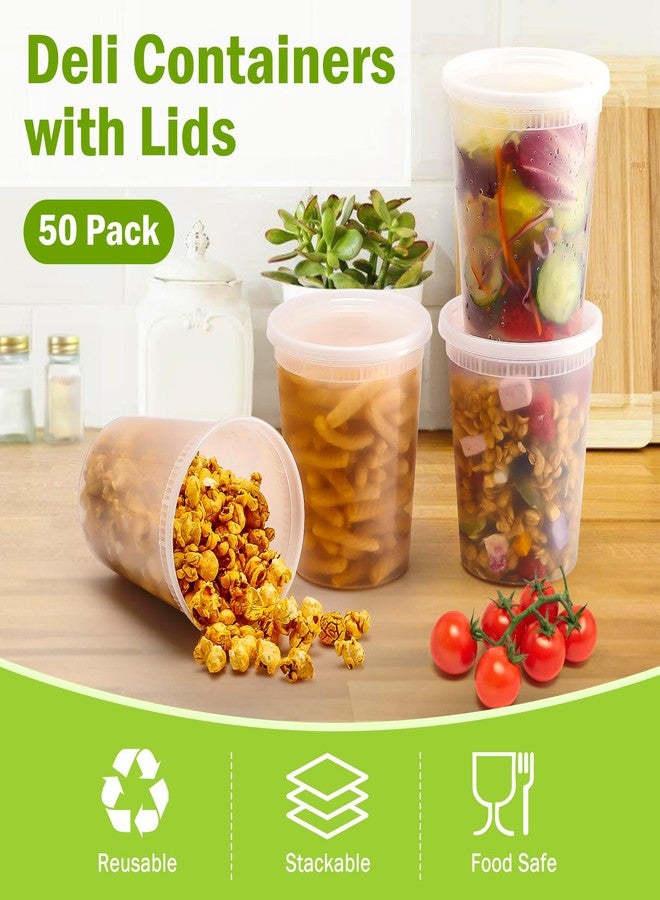 Dyrfolm 50 Pack 32oz Plastic Food Storage Containers, Leakproof Clear Soup Containers With Airtight Lids, Heavy-Duty Deli Containers, Stackable, Freezer, Dishwasher, Microwave Safe - Image 3
